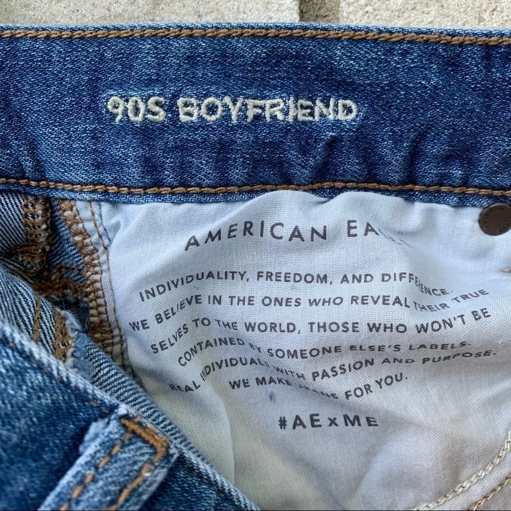American Eagle 90s Boyfriend Distressed Ripped Destroyed Jeans Blue 00 Short - Picture 9 of 16